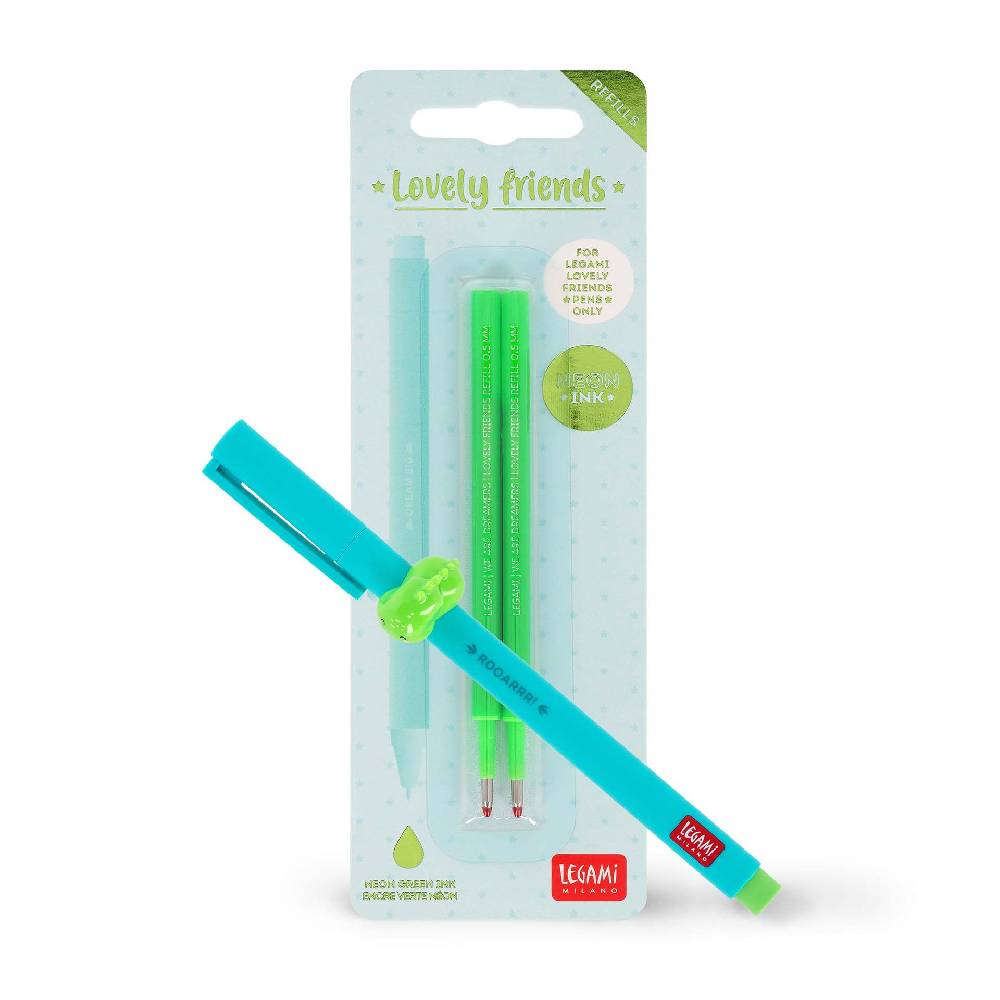 Legami Set Penna Lovely Dino con Refill Verde Neon In Linea