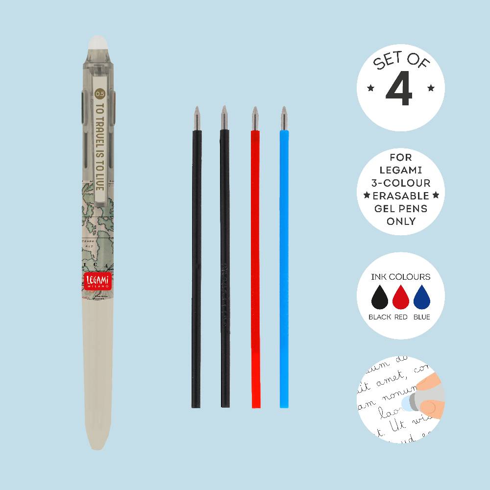 Legami Set di 4 Refill per Penna Gel Cancellabile 3 Colori Sottocosto
