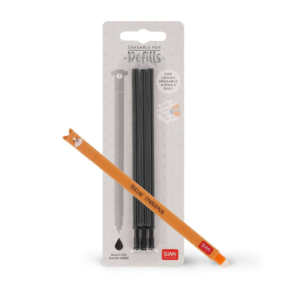Legami Set Penna Cancellabile Corgi con Refill Nero Sostegno trimestrale