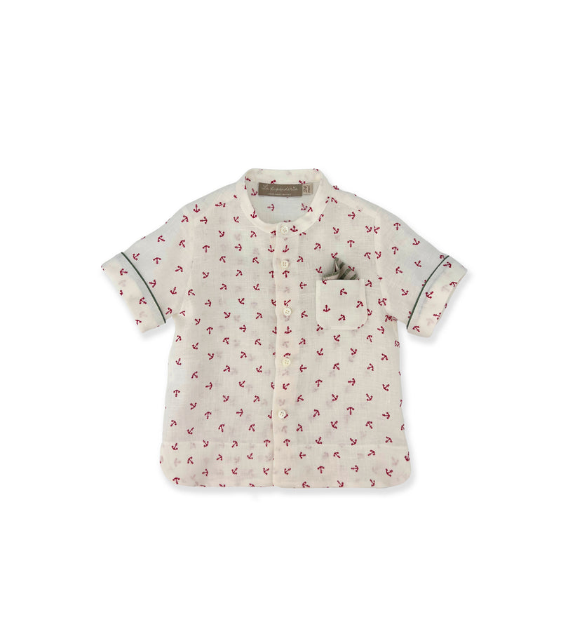 La Stupenderia CAMICIA LINO CON ANCORE ROSSE 2025