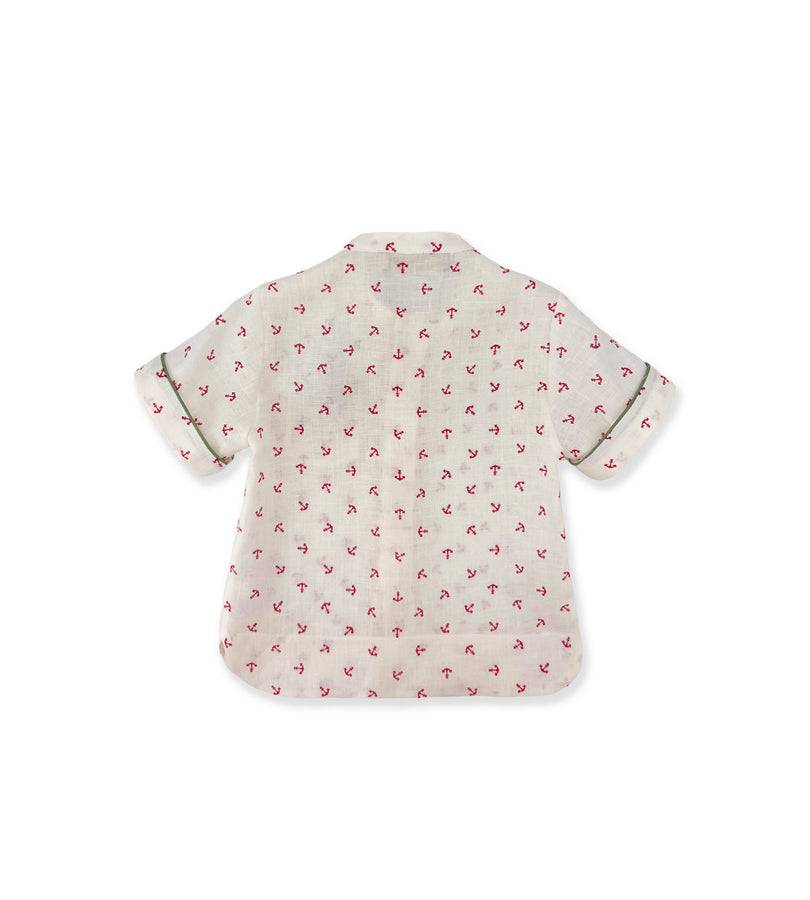 La Stupenderia CAMICIA LINO CON ANCORE ROSSE 2025