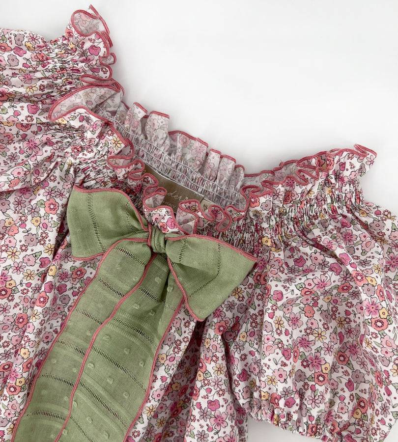 La Stupenderia FLORAL DRESS WITH GREEN BOW Vendita Calda