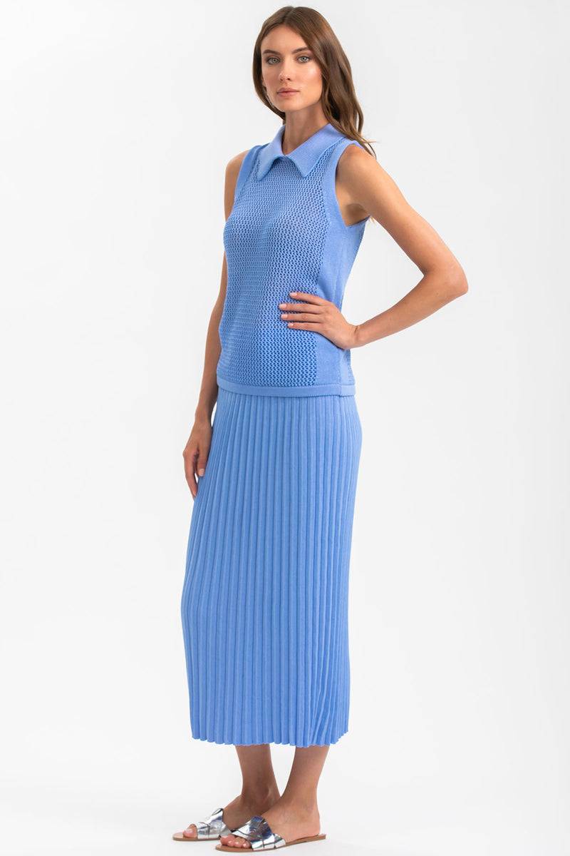 Pietro Brunelli LINDA | Top Smanicato Blu con Colletto Vendita Calda