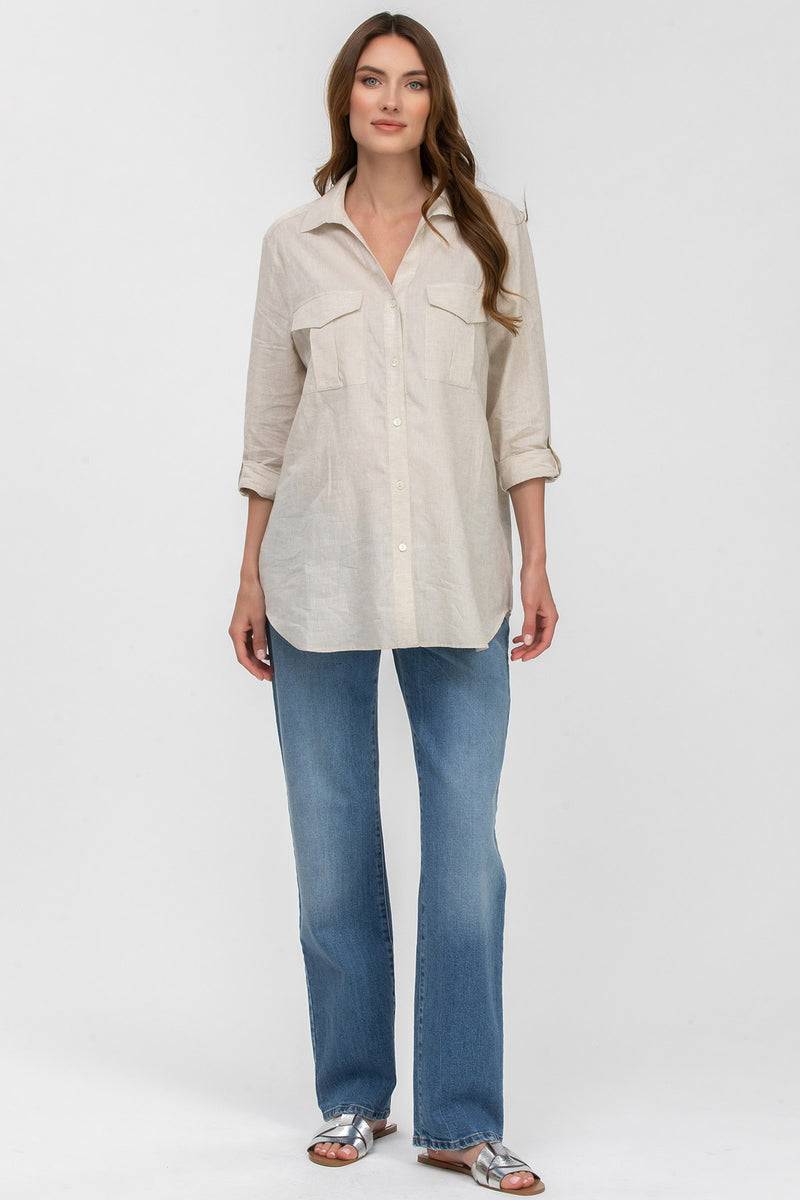 Pietro Brunelli SAFARI POCKET | Camicia Utility Premaman in Lino Beige Spedizione Gratuita