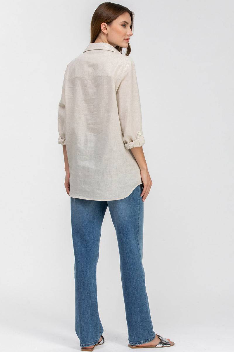 Pietro Brunelli SAFARI POCKET | Camicia Utility Premaman in Lino Beige Spedizione Gratuita
