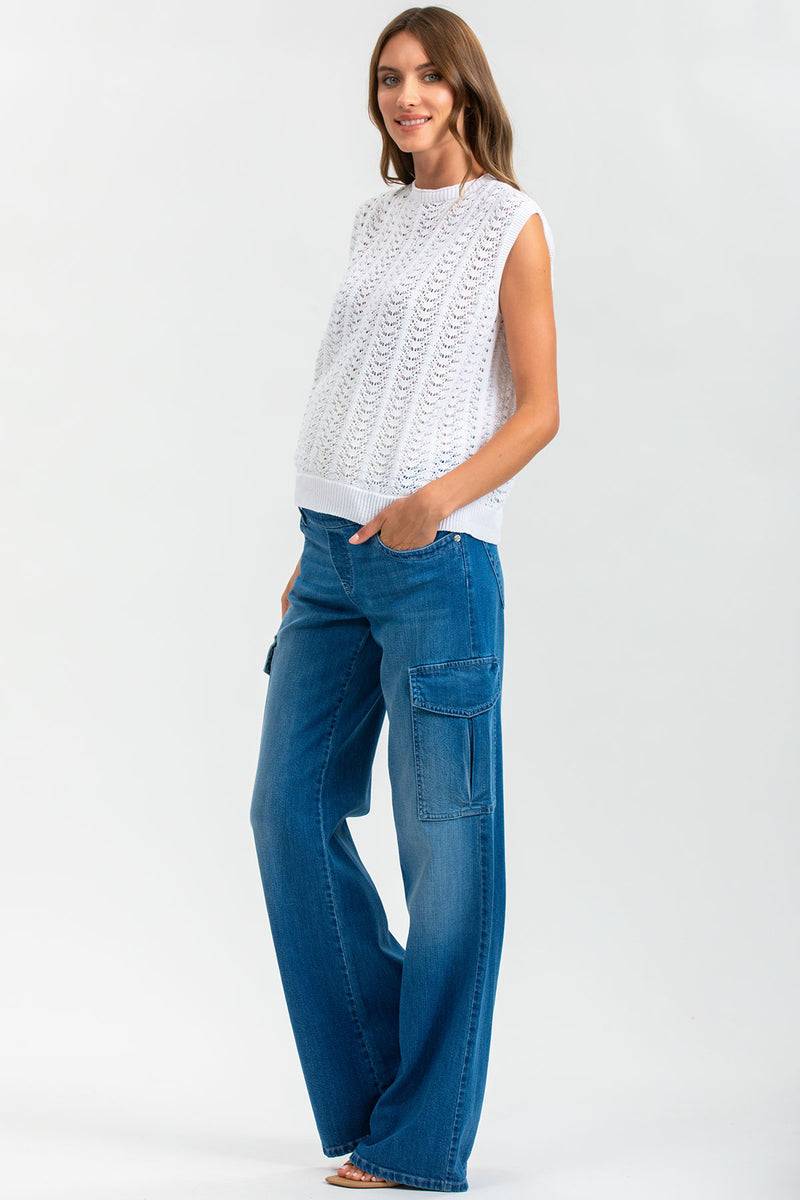 Pietro Brunelli WIDE LEG WA02 | Jeans Premaman a Gamba Larga con Tasche Laterali Saldi Di Fabbrica