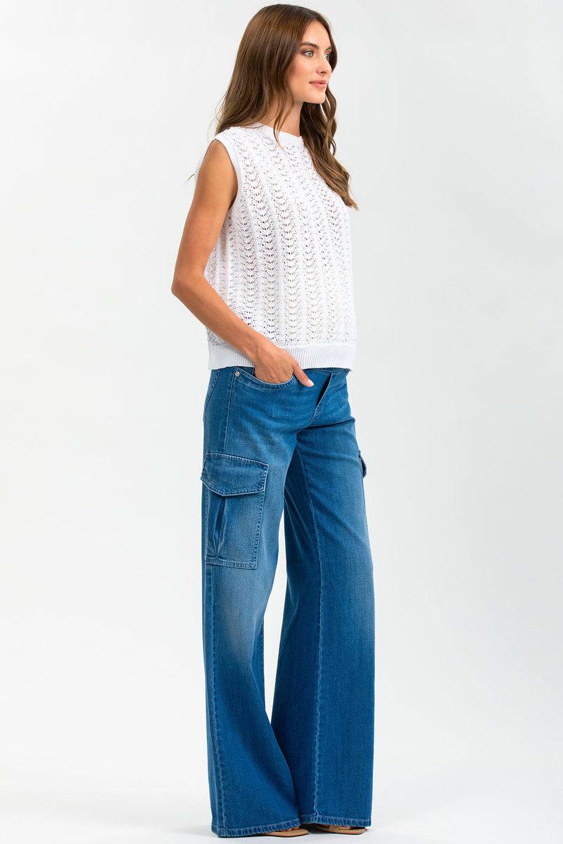 Pietro Brunelli WIDE LEG WA02 | Jeans Premaman a Gamba Larga con Tasche Laterali Saldi Di Fabbrica