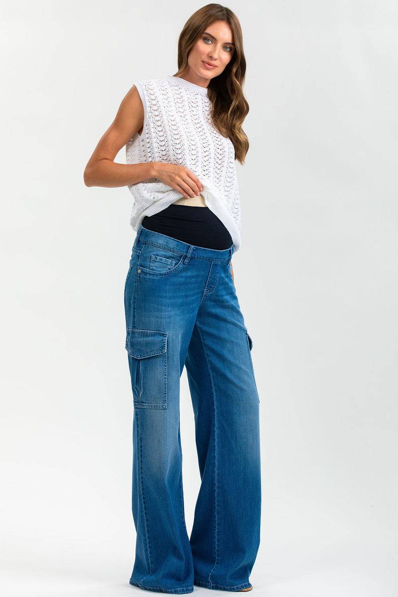 Pietro Brunelli WIDE LEG WA02 | Jeans Premaman a Gamba Larga con Tasche Laterali Saldi Di Fabbrica