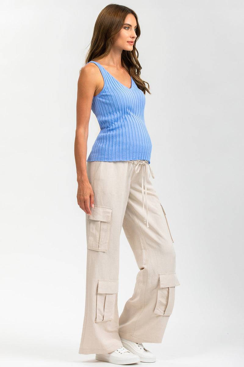 Pietro Brunelli GEORGE | Pantaloni Premaman Stile Cargo in Lino Beige Negozio