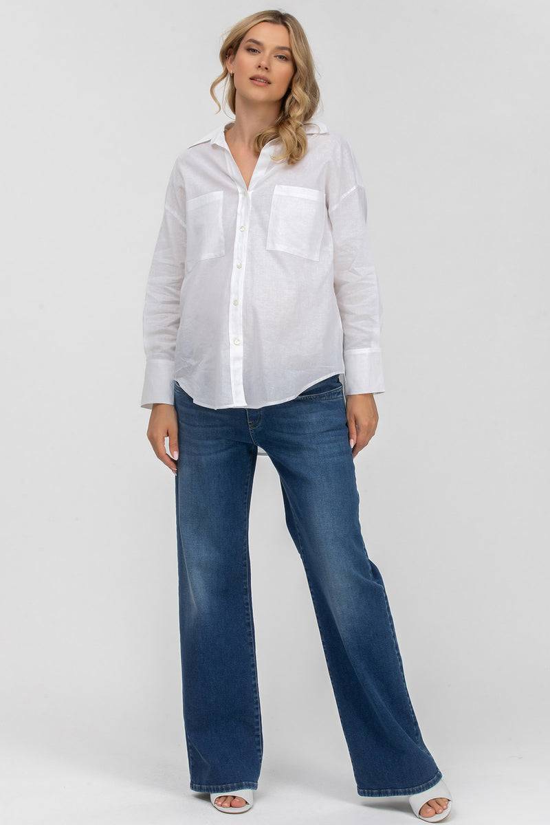 Pietro Brunelli SOPHIA POCKET | Camicia Premaman Oversize con Tasche Frontali in Lino Bianca Offerte