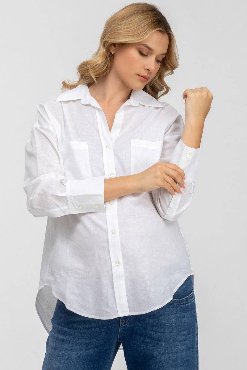 Pietro Brunelli SOPHIA POCKET | Camicia Premaman Oversize con Tasche Frontali in Lino Bianca Offerte