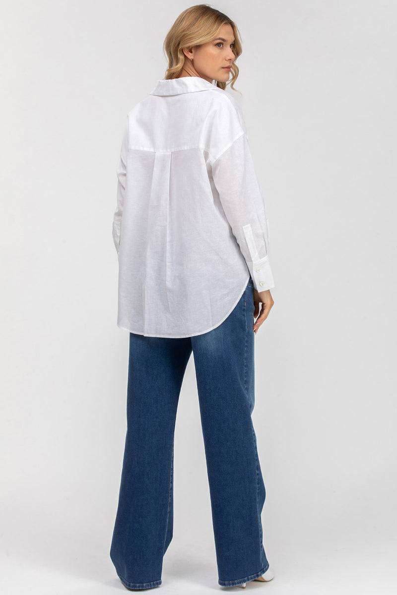 Pietro Brunelli SOPHIA POCKET | Camicia Premaman Oversize con Tasche Frontali in Lino Bianca Offerte