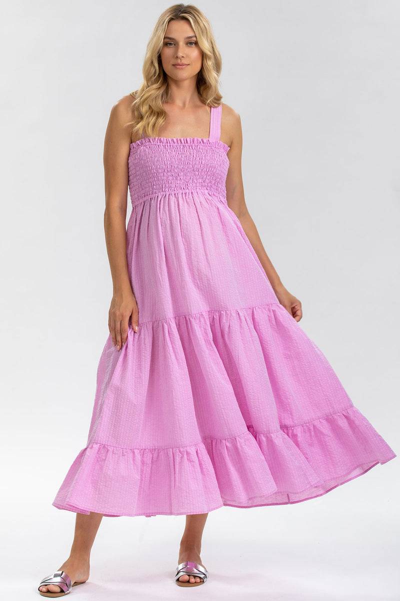 Pietro Brunelli HOLLY | Abito Premaman Lungo in Cotone Goffrato Color Rosa Moda