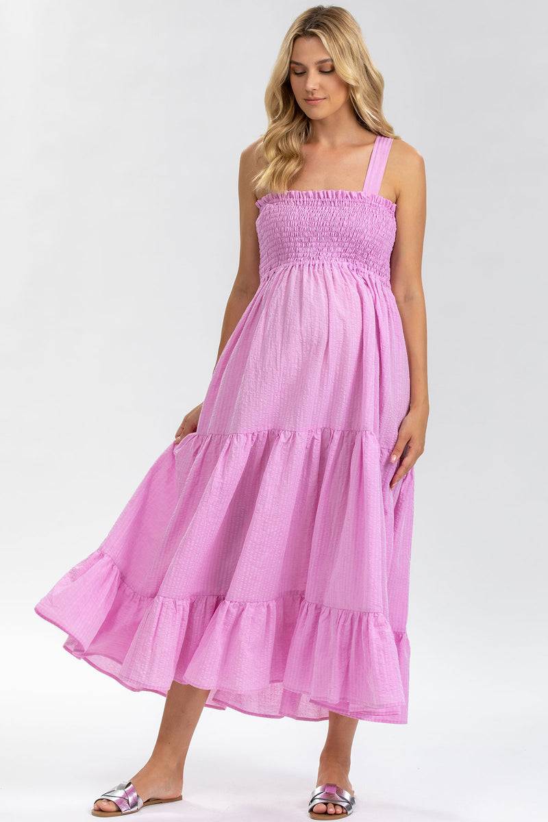 Pietro Brunelli HOLLY | Abito Premaman Lungo in Cotone Goffrato Color Rosa Moda