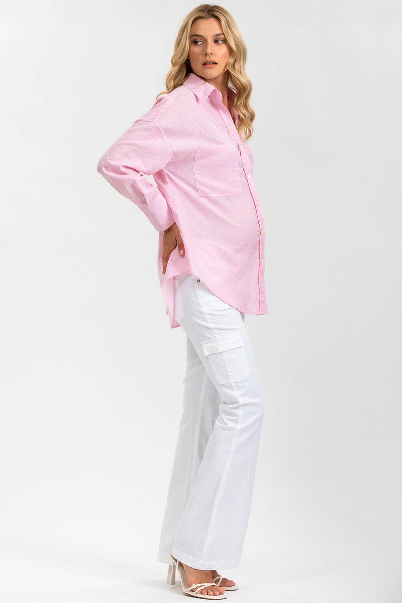 Pietro Brunelli SOPHIA POCKET | Camicia Premaman Oversize con Tasche Frontali in Lino Rosa Italia