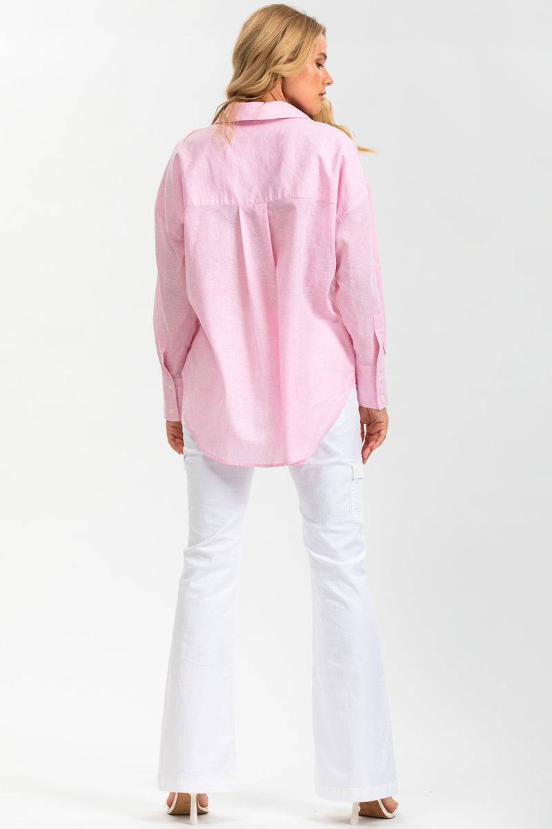 Pietro Brunelli SOPHIA POCKET | Camicia Premaman Oversize con Tasche Frontali in Lino Rosa Italia