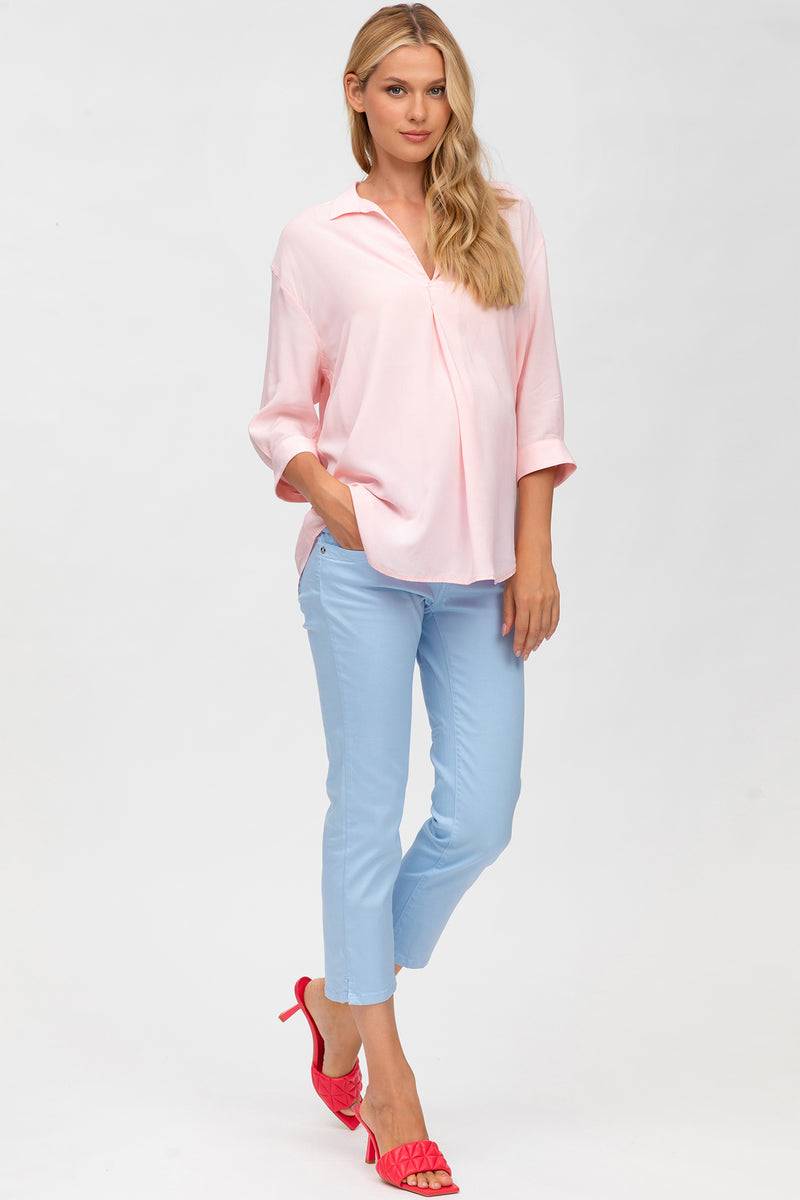 Pietro Brunelli CAPRI AZZURO | Pantaloni Premaman in Cotone Elasticizzato Saldi