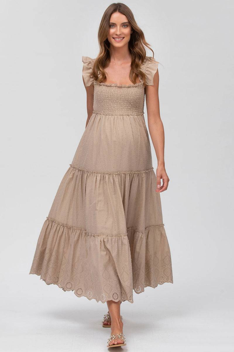 Pietro Brunelli CLOÉ | Abito Premaman Lungo in Cotone Beige