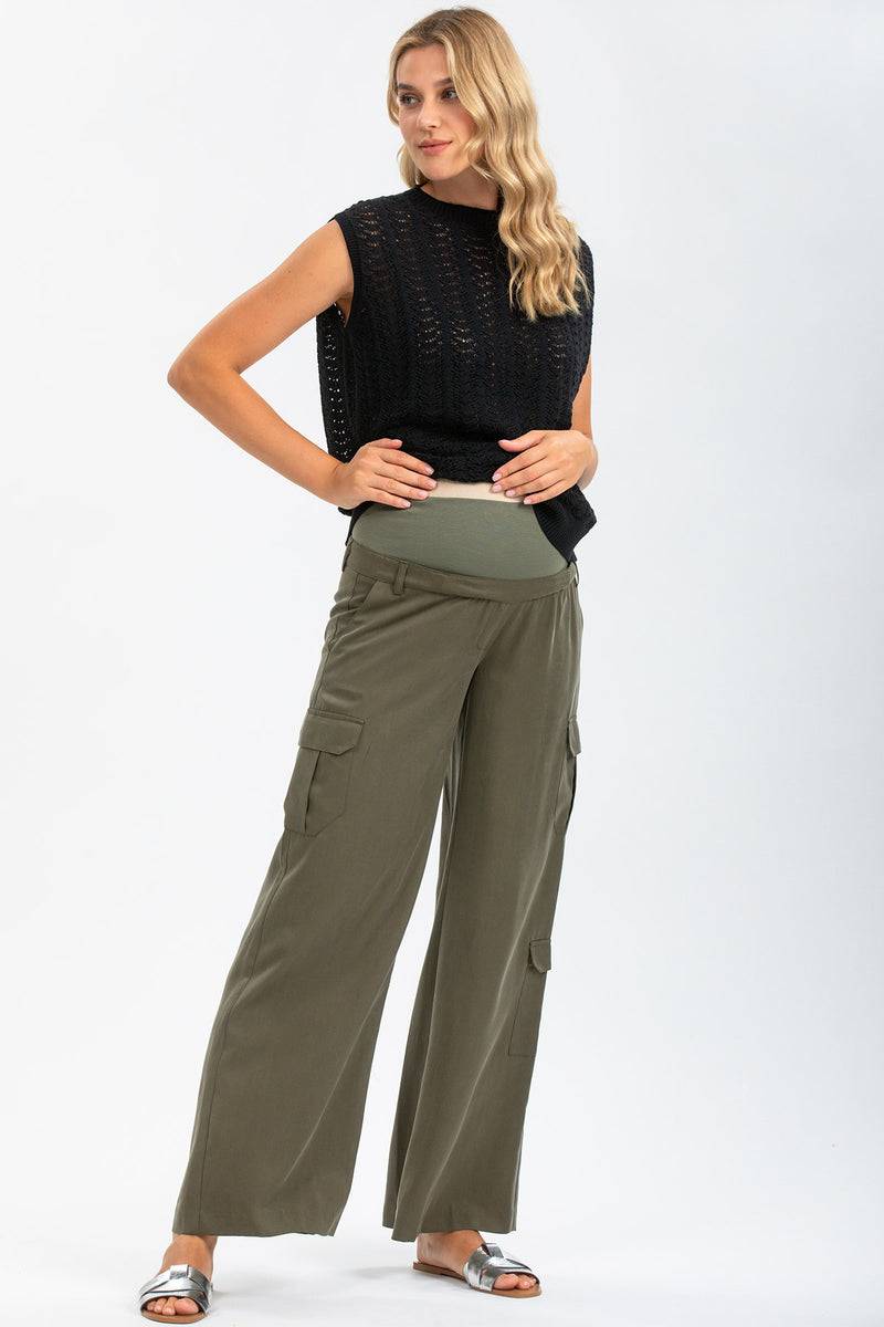 Pietro Brunelli CHARLIE | Pantaloni Premaman Stile Cargo in Tencel Economico