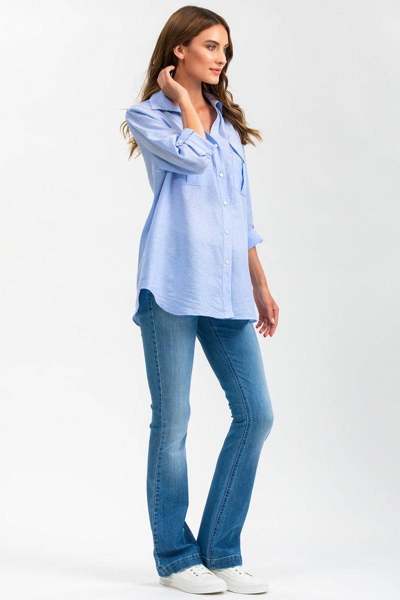 Pietro Brunelli SAFARI POCKET | Camicia Utility Premaman in Lino Blu Prezzo basso