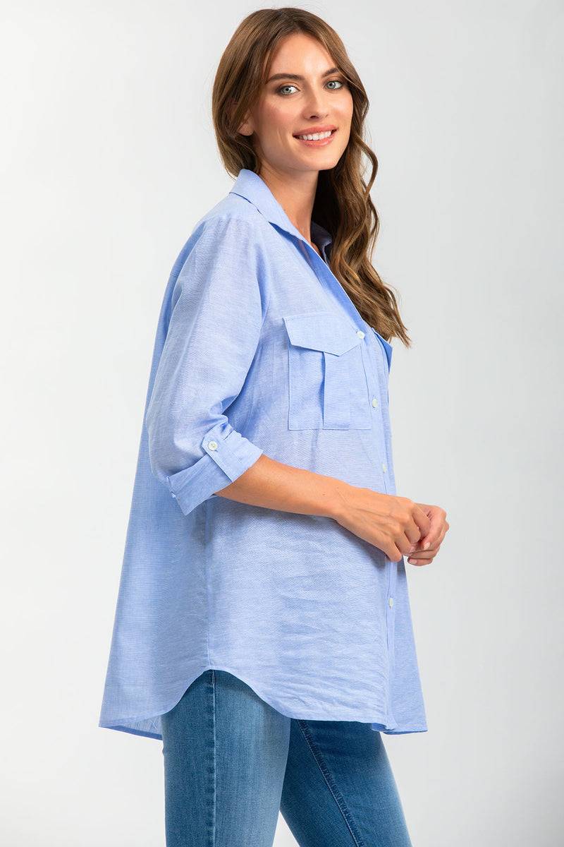 Pietro Brunelli SAFARI POCKET | Camicia Utility Premaman in Lino Blu Prezzo basso