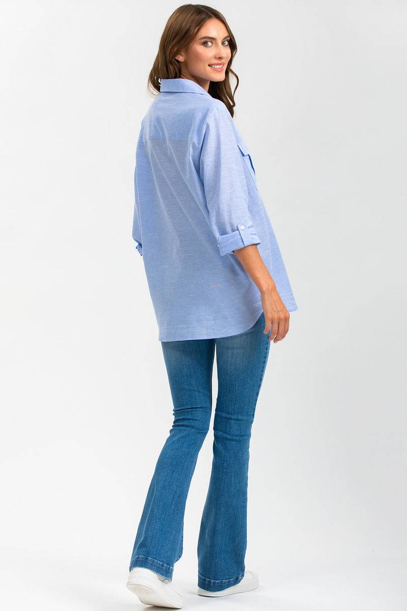 Pietro Brunelli SAFARI POCKET | Camicia Utility Premaman in Lino Blu Prezzo basso
