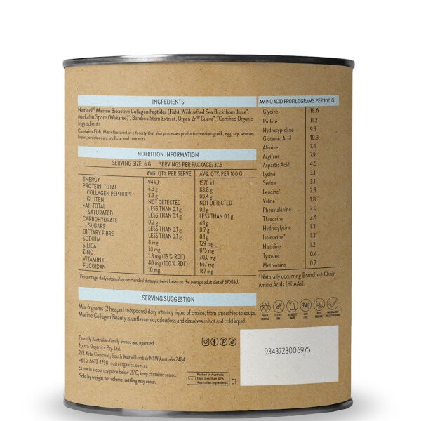 Nutra Organics Nutra Organics Marine Collagen Beauty Supplements 225g Spedizione Gratuita