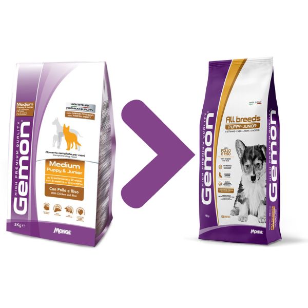 Bauzaar Monge Gemon Puppy & Junior All Breeds con Pollo e Riso Vendita Calda