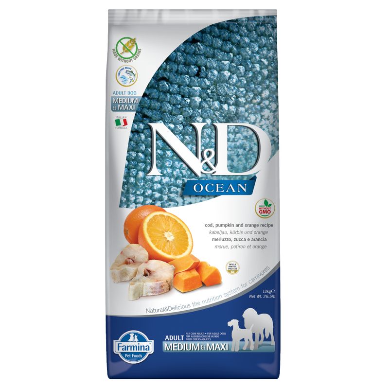 Zooplus Farmina N&D Ocean Grain Free Adult Medium/Maxi Merluzzo Zucca e Arancia Spedizione Gratuita