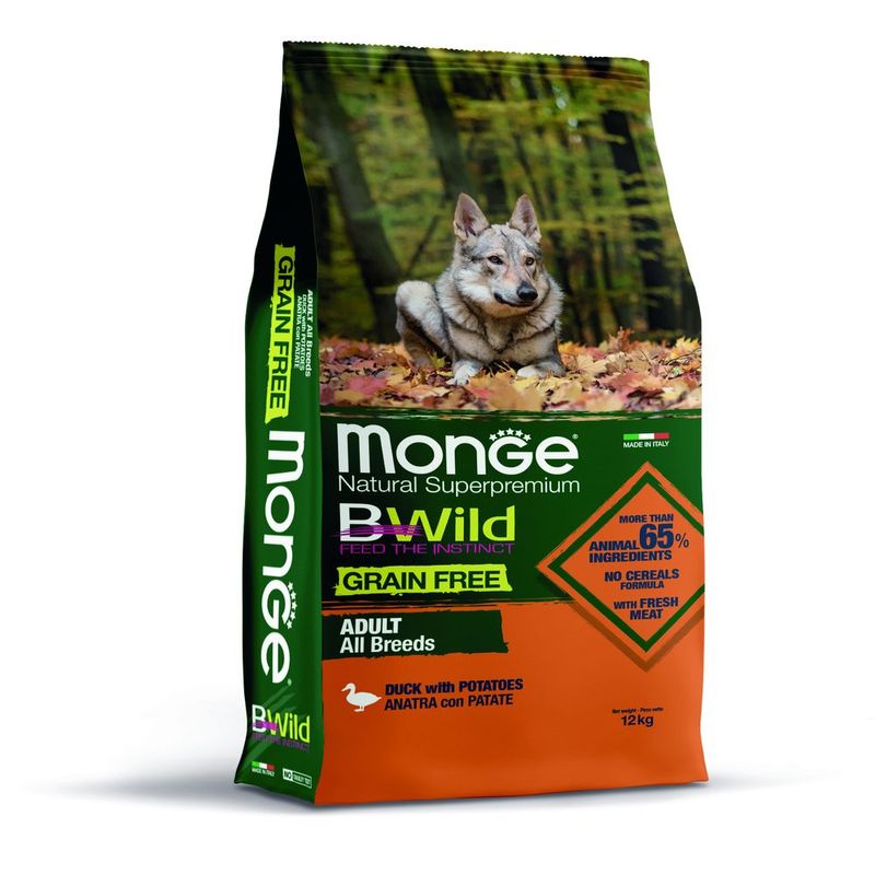 Zooplus Monge BWild Grain Free All Breeds Adult Anatra con Patate Pezzi Unici