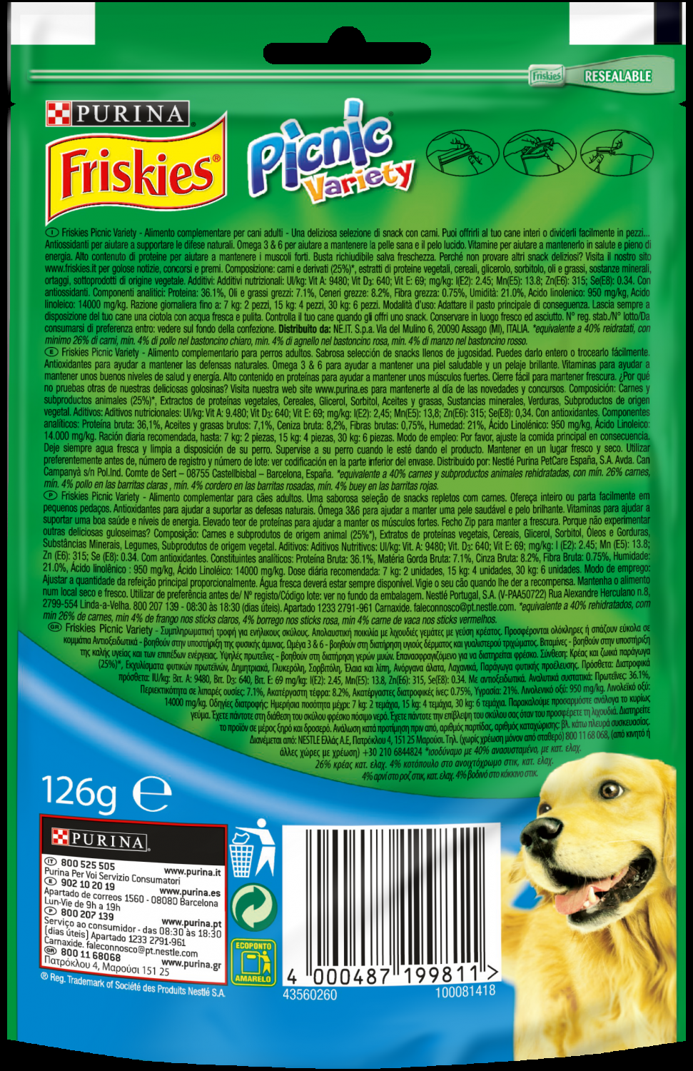 Miscota Purina Friskies Snacks Vari Picnic di Bue Pollo e Agnello In vendita