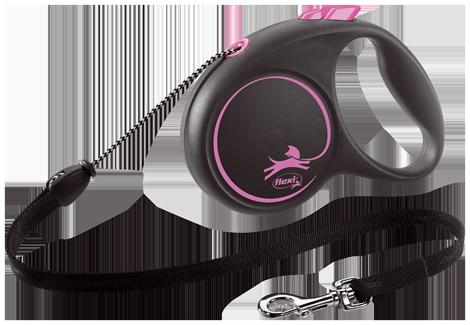 Miscota Flexi Guinzaglio di design nero e cavo rosa