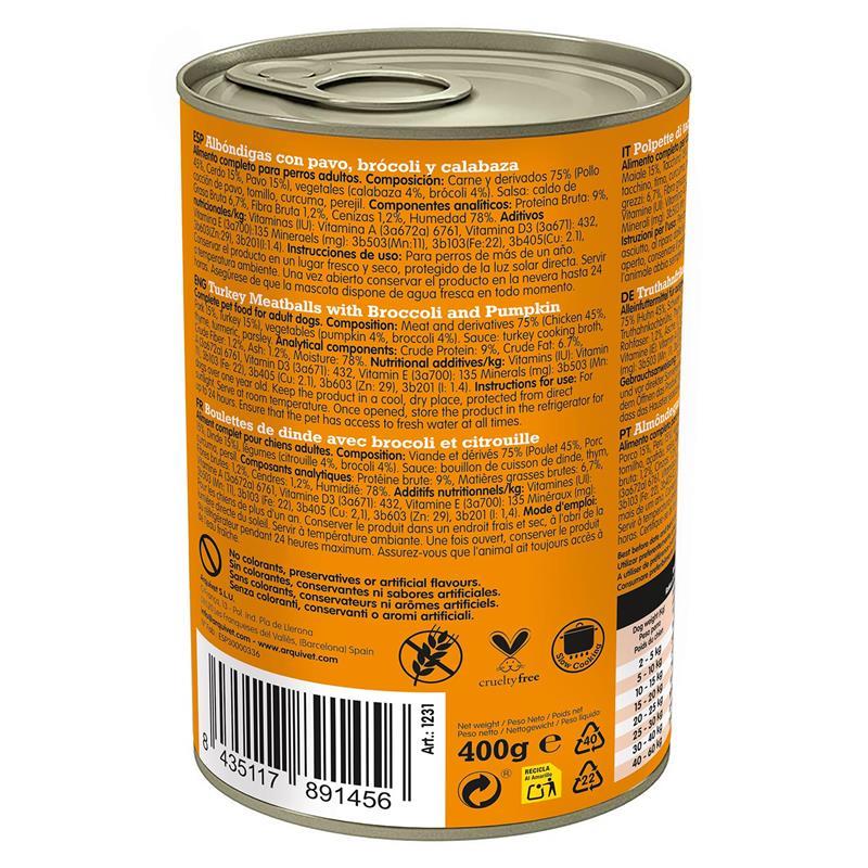 Miscota Arquivet Comída Húmeda Fresh Albóndigas de Pavo con Brócoli y Calabaza Duty-free