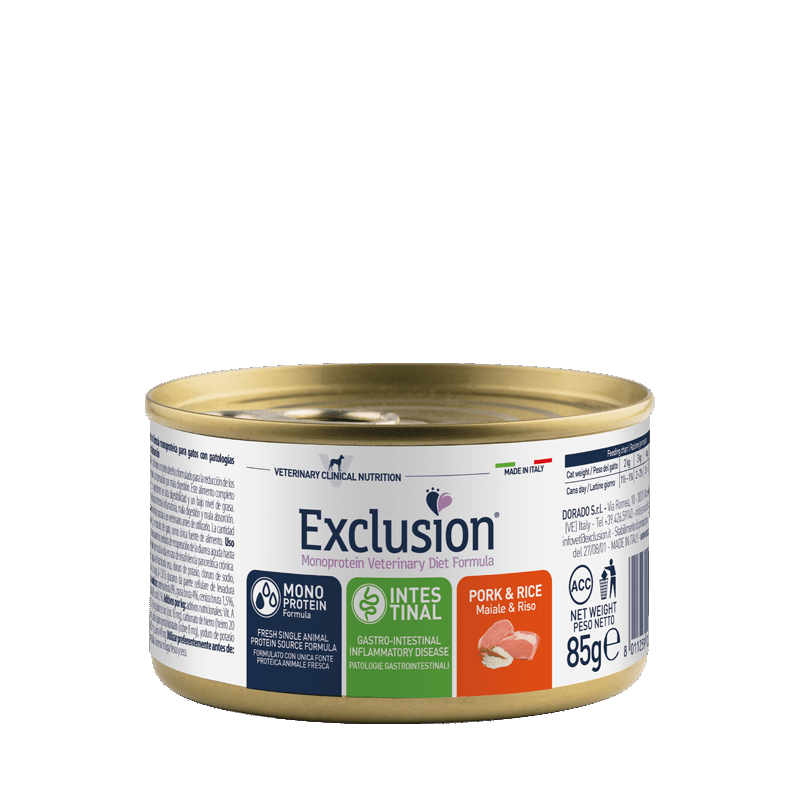 Exclusion Diet Intestinal Maiale e Riso Cibo Umido per Gatti