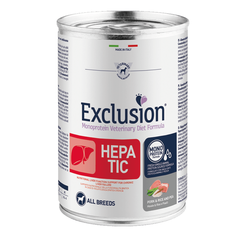 Exclusion Diet Hepatic Maiale e Riso Cibo Umido per Cani