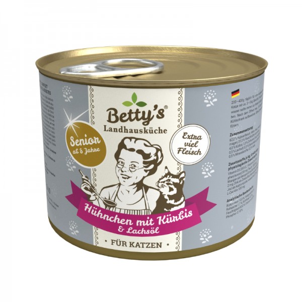 Betty's Landhausküche Senior Pollo e Zucca con Olio di Salmone Umido per Gatti In Saldo