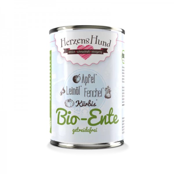 Herzens Hund Anatra Bio con Verdure Bio Grain Free Umido per Cani Presa