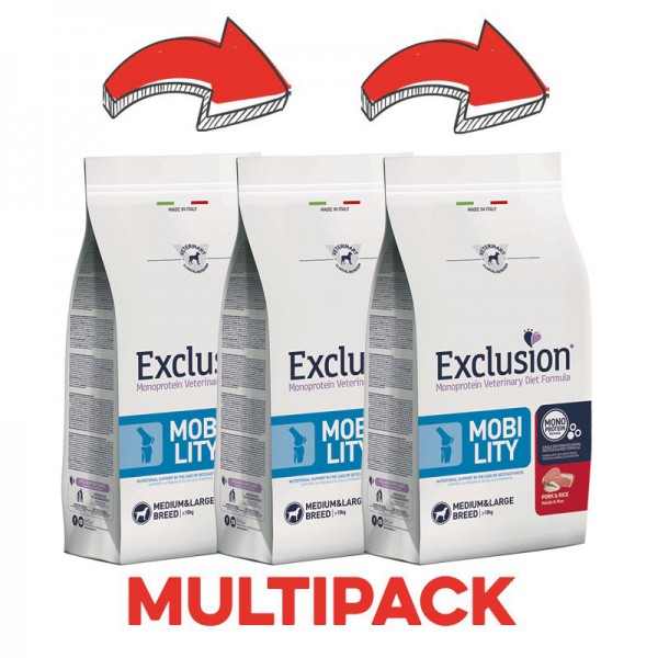 Exclusion Diet Mobility Maiale e Riso Medium & Large Breed per Cani Promozione Limitata