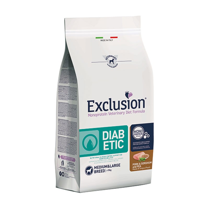 Exclusion Diet Diabetic Maiale Sorgo e Piselli Medium & Large Breed per Cani Novità
