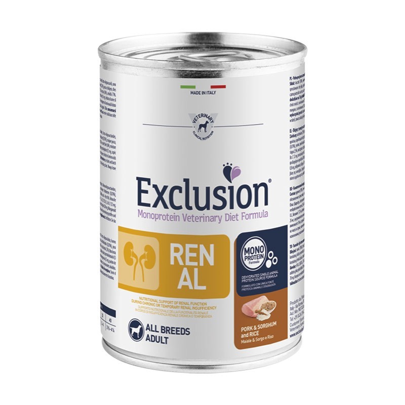 Exclusion Diet Renal Maiale Sorgo e Riso All Breeds Adult Umido per Cani 2025