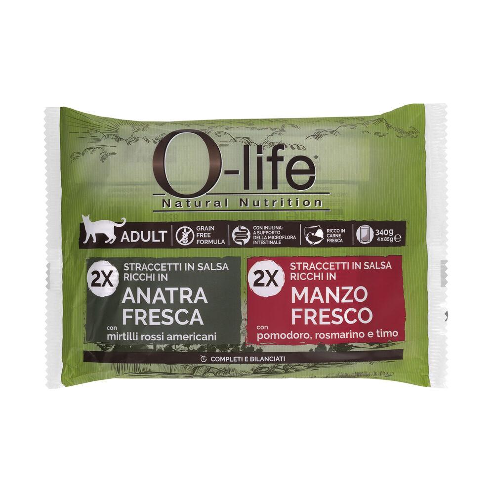 O-life Cat Adult Straccetti in salsa con Manzo e Anatra 85grx4pz 000143631