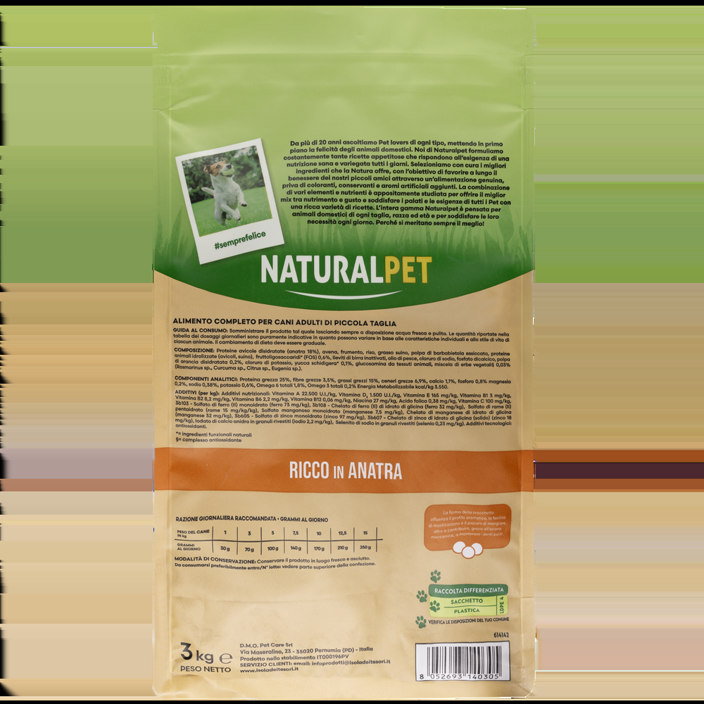 Naturalpet Premium Dog Adult Mini ricco in Anatra 3 kg 000125715 Consegna Veloce