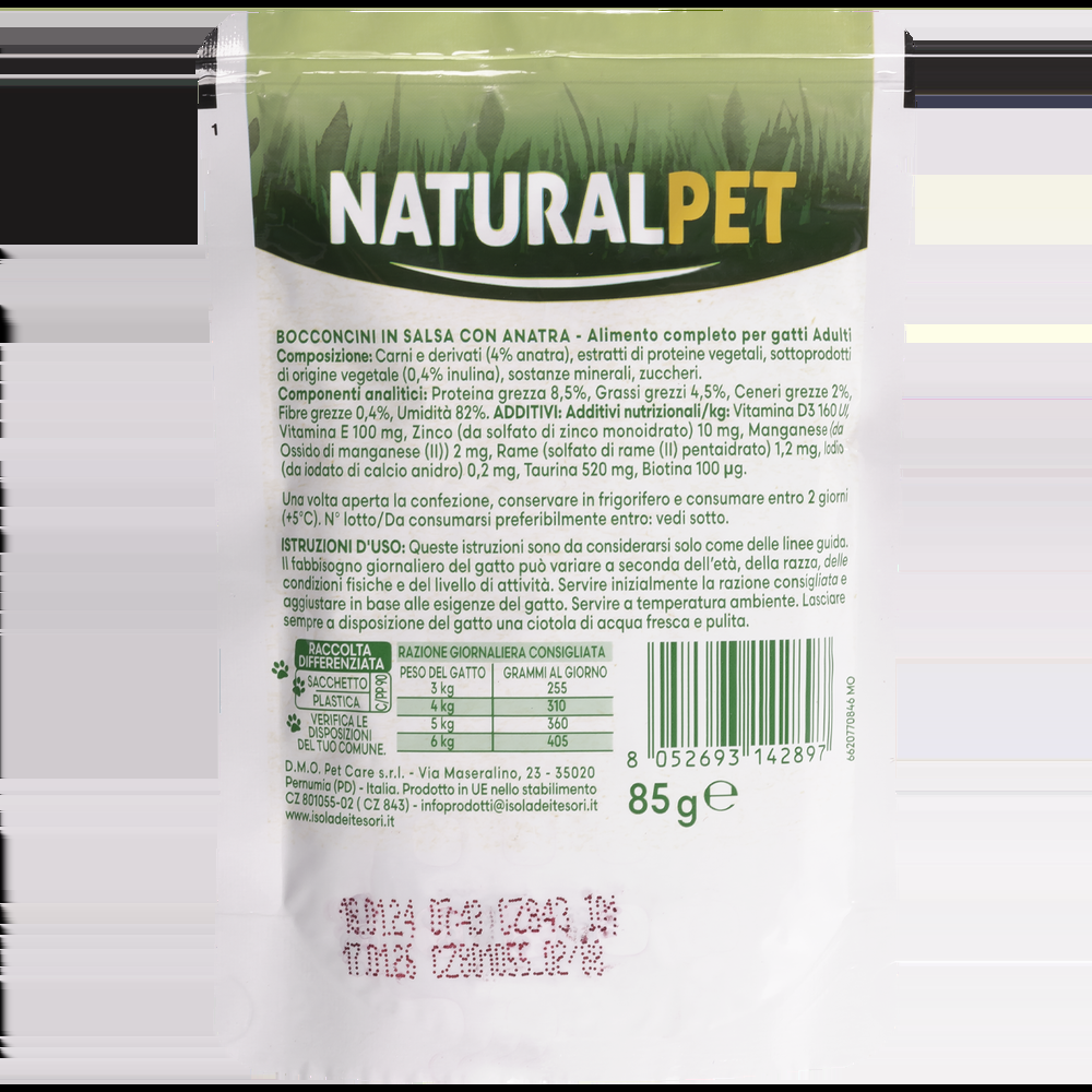 Naturalpet Cat Adult Bocconcini in salsa con Anatra 85gr 000143783 Super sconto