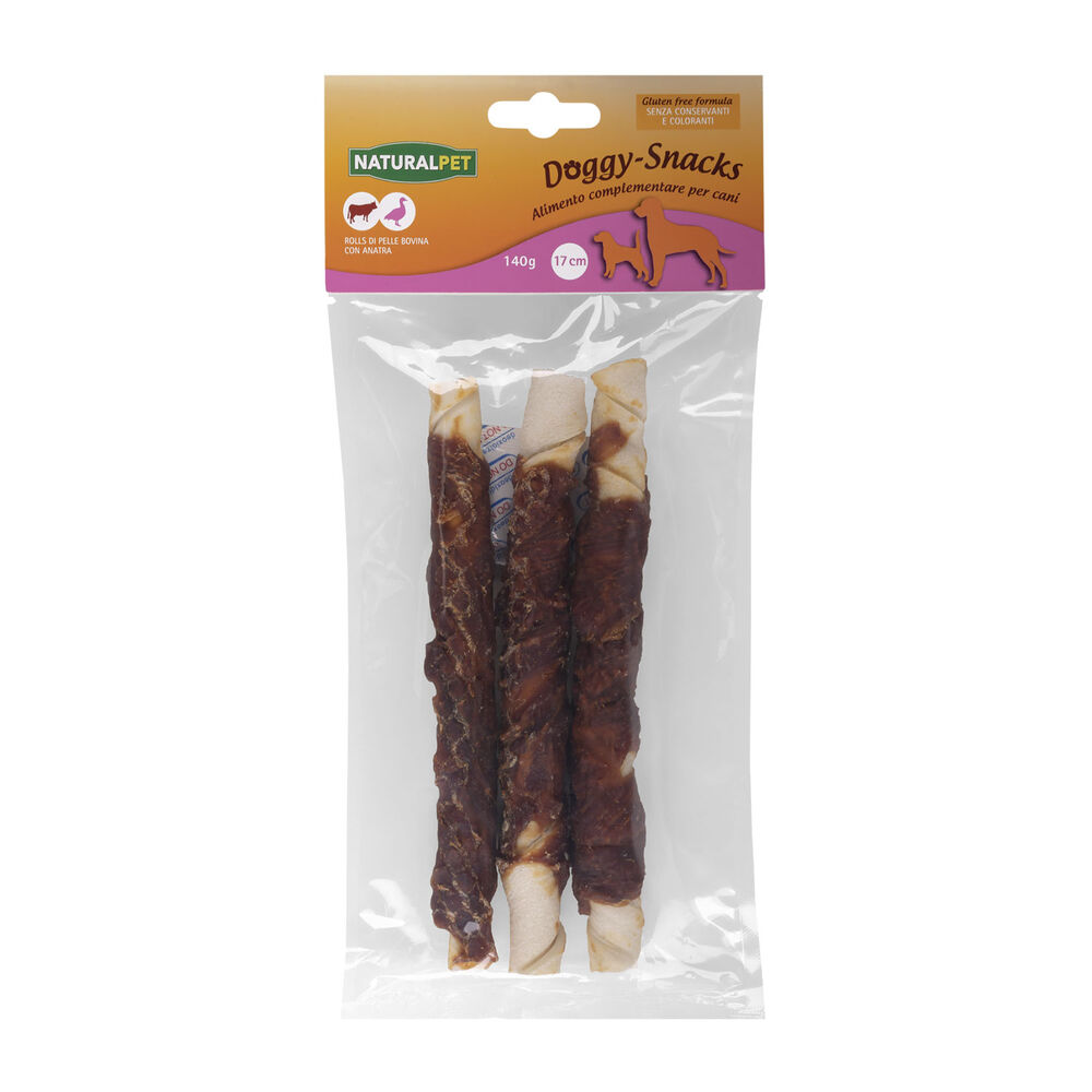Naturalpet Doggy Snacks Rolls Pelle bovina con Anatra 140 gr 3 pz 000136142