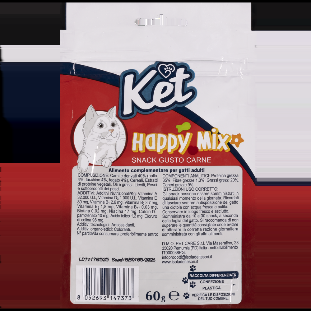 Ket Cat Adult Happy Mix Snack gusto Carne 60gr 000150175 Outlet