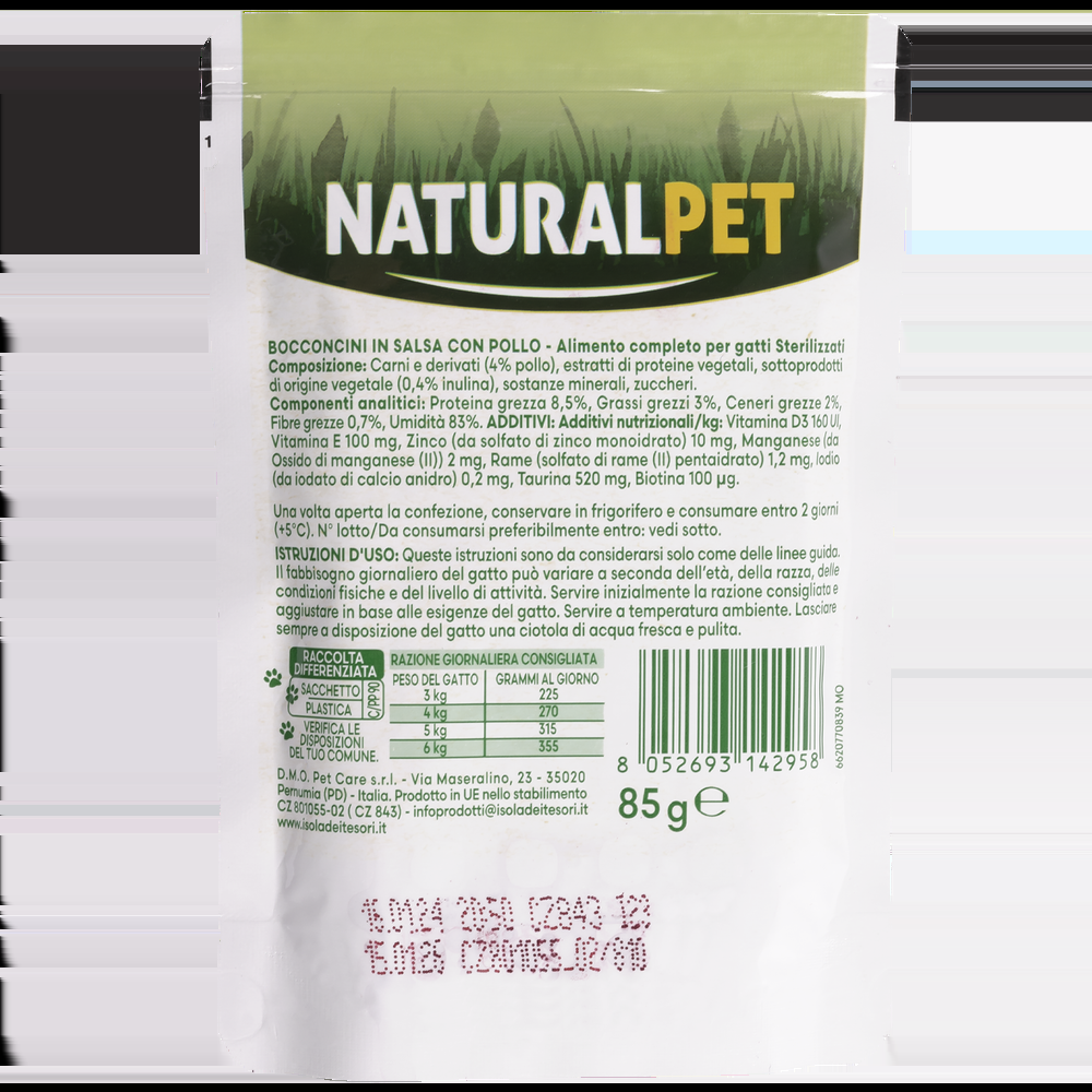 Naturalpet Cat Sterilised Bocconcini in salsa con Pollo 85gr 000143789 Negozio