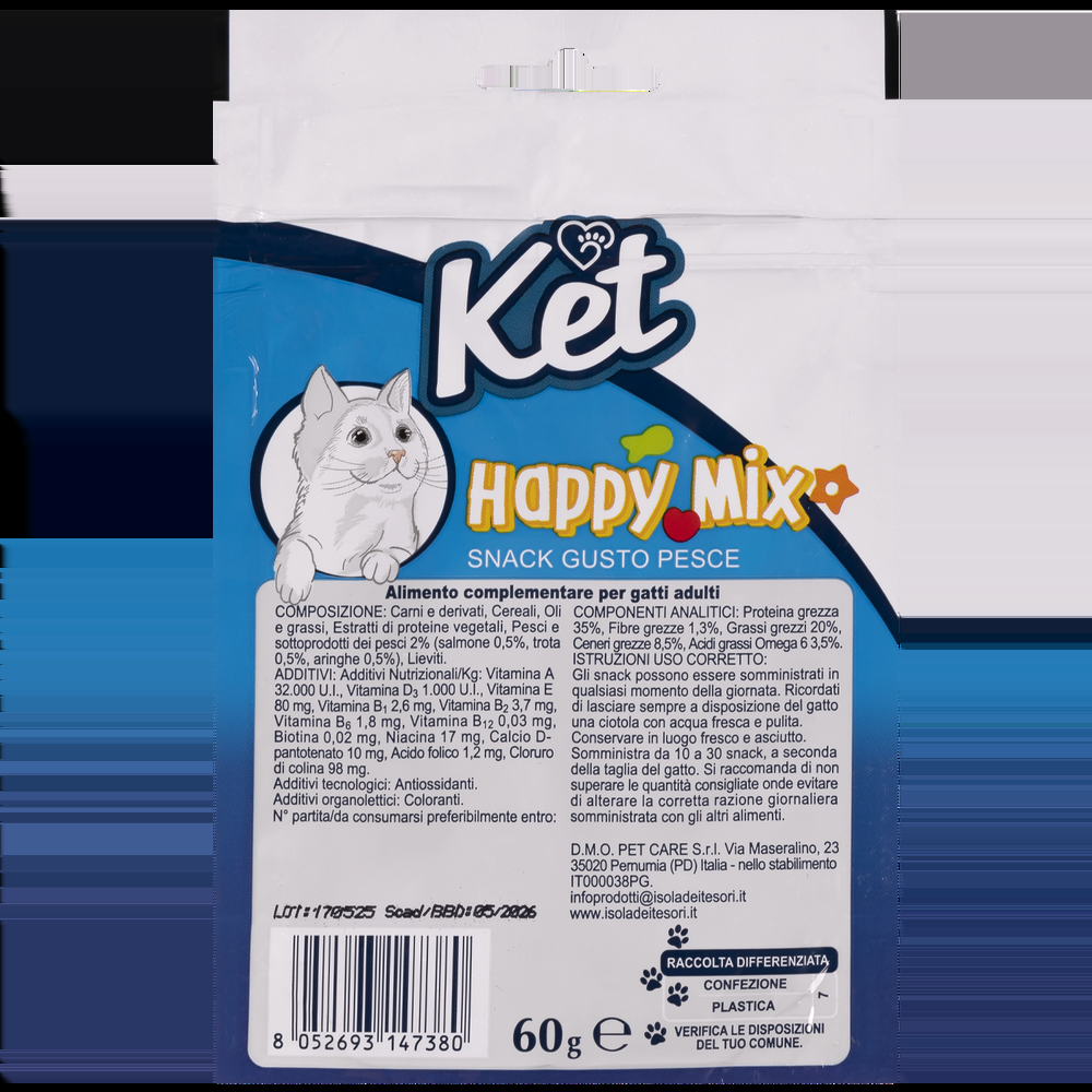 Ket Cat Adult Snack Happy Mix gusto Pesce 60 gr 000150176 In Linea