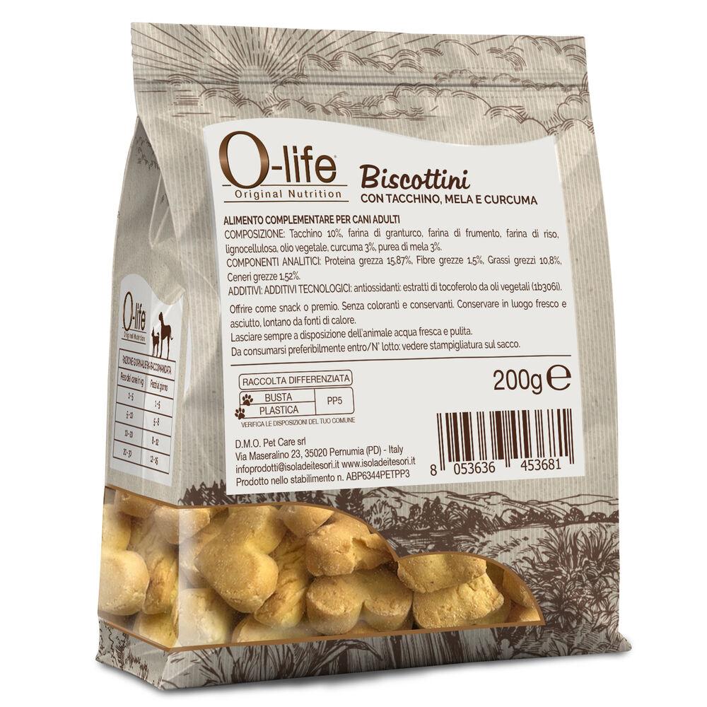 O-life Dog Adult Biscottini con Tacchino mela e curcuma 200gr 000134209 Soddisfazione Garantita