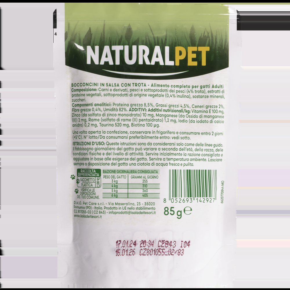 Naturalpet Cat Adult Bocconcini in salsa con Trota 85gr 000143786 Promozione Limitata