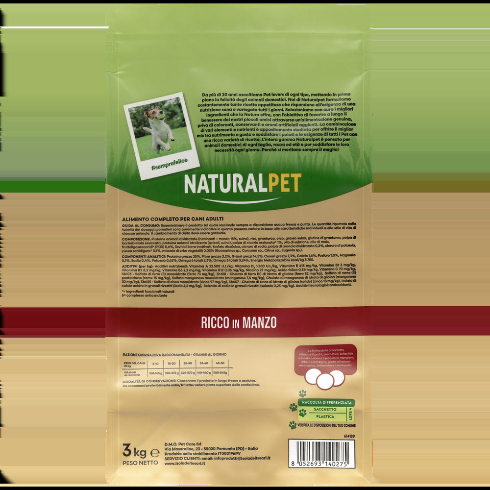 Naturalpet Premium Dog Adult All breeds ricco in Manzo 3 kg 000125712 Convenienza